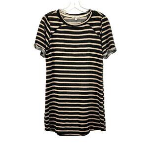 Moa Moa Mini T-Shirt Dress Black/Beige Striped Size Small Cuffed Sleeve